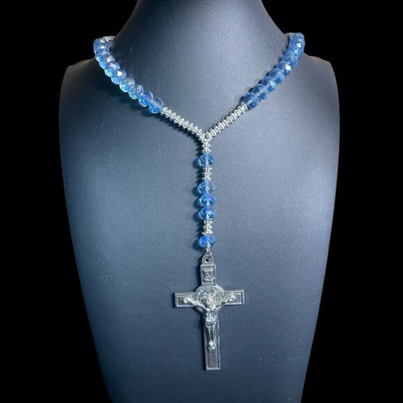 Rosary Blue Glass Beads Religious Handmade Elegant Spiritual Prayer Catholic - Picture 2 of 10